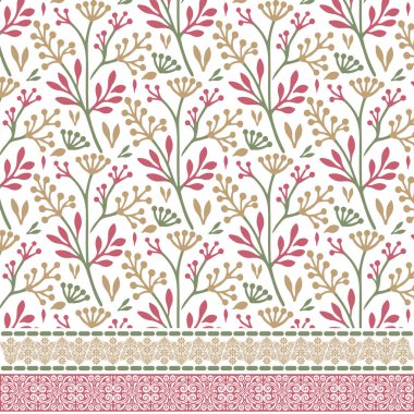 Moda ve kağıt baskısı için sanatsal sınır detaylarına sahip kusursuz çiçek deseni