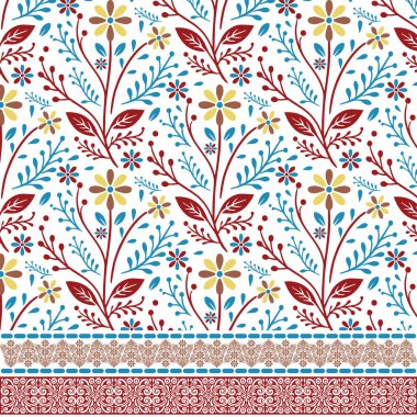 Poster ve tekstil baskısı için botanik motifleri olan kusursuz çiçekli sınır deseni