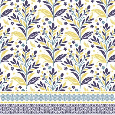 Tekstil ve dijital baskılar için karmaşık botanik detaylarıyla kusursuz çiçek sınır deseni