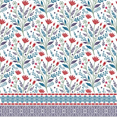 Duvar kağıdı ve kumaş baskısı için karmaşık motifleri olan kusursuz çiçek sınır tasarımı