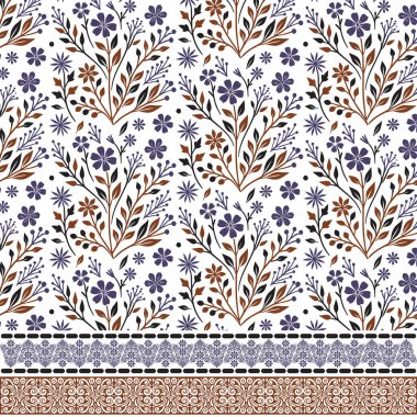 Tekstil ve kart şablonları için klasik botanik sınır elementlerine sahip kusursuz çiçek deseni