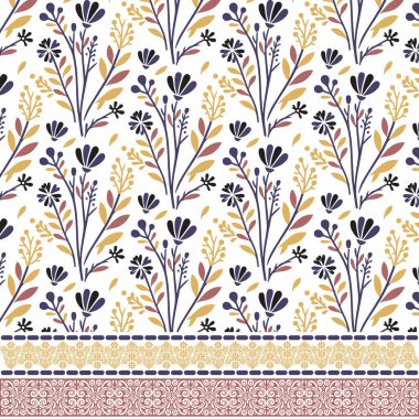 Duvar kâğıdı ve davetiye tasarımları için klasik dekoratif detaylara sahip kusursuz çiçekli sınır deseni