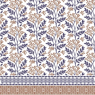 Eski moda moda ve tekstil ürünleri için ilham verici sınır unsurlarına sahip kusursuz çiçek deseni