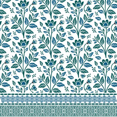 Tekstil ve dijital yazdırma uygulamaları için kusursuz botanik çizimleri olan çiçek kenarı deseni