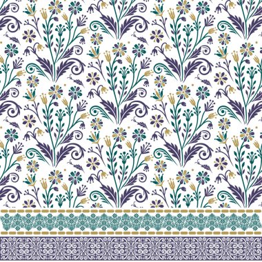 Duvar kağıdı ve düğün davetiyesi tasarımları için dekoratif sınır motifleri olan kusursuz çiçek deseni