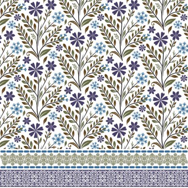 Moda ve ambalaj kağıtları için sanatsal sınır unsurları olan kusursuz çiçek desenleri