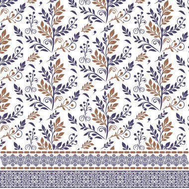 Tekstil ve kart basımı için dekoratif sınır detaylarına sahip kusursuz çiçek çizimleri