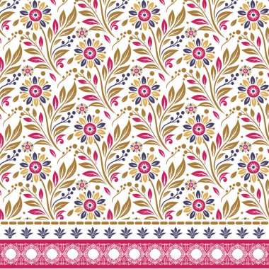 Moda ve dijital baskı tasarımları için botanik elementlere sahip kusursuz çiçek deseni