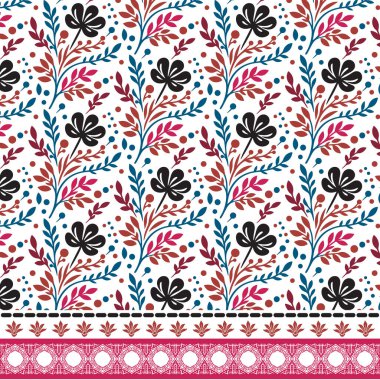 Duvar kâğıdı ve tekstil grafikleri için dekoratif sınır detayları içeren zarif, pürüzsüz çiçek deseni