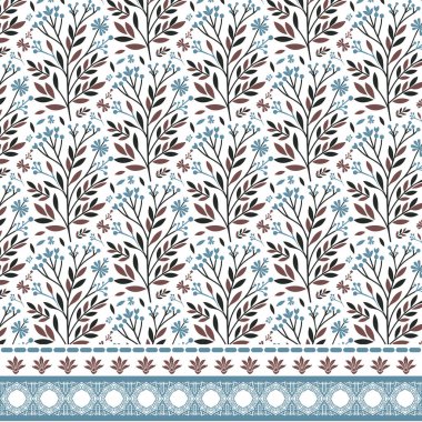 Tekstil için kusursuz sanat eserleri ve talep ürünleri üzerine baskı içeren botanik sınır deseni