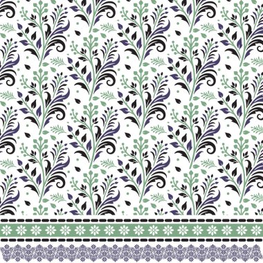 Kağıtları ve davetiyeleri paketlemek için esinlenilmiş sınır çizimlerine sahip kusursuz çiçek deseni