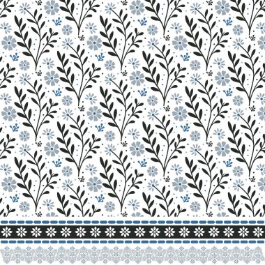 Kağıt ve poster tasarımları için sanatsal sınır unsurları olan çiçeksiz desenler