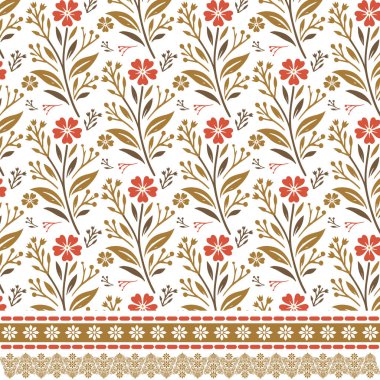 Düğün şablonları ve moda baskıları için dekoratif sınır detaylarına sahip kusursuz çiçek tasarımı