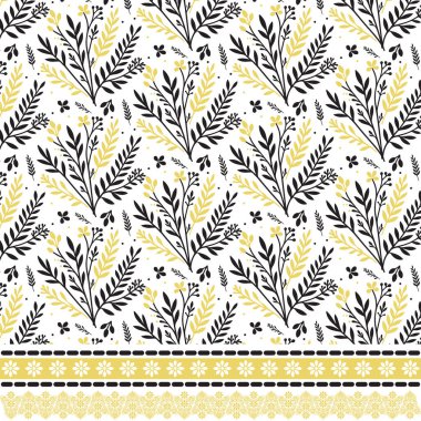 Eski tarz duvar kâğıdı ve tekstil uygulamaları için ayrıntılı sınır tasarımına sahip kusursuz çiçek deseni