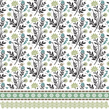 Dijital baskı ve tekstil grafikleri için sanatsal sınır tasarımlı botanik dikişsiz çiçek deseni