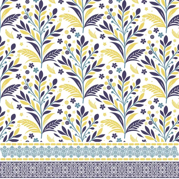 Tekstil ve dijital baskılar için karmaşık botanik detaylarıyla kusursuz çiçek sınır deseni