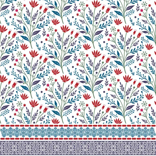 Duvar kağıdı ve kumaş baskısı için karmaşık motifleri olan kusursuz çiçek sınır tasarımı