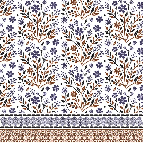 Tekstil ve kart şablonları için klasik botanik sınır elementlerine sahip kusursuz çiçek deseni