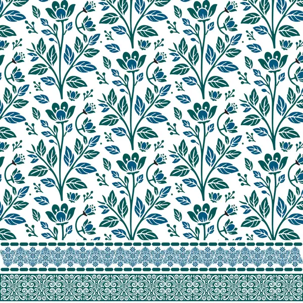 Tekstil ve dijital yazdırma uygulamaları için kusursuz botanik çizimleri olan çiçek kenarı deseni