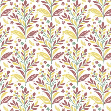 Şekillendirilmiş tarla çiçekleri ve kağıt ve kumaş tasarımı için yapraklı kökler ile kusursuz çiçek desenli düzenleme