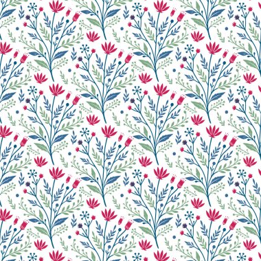 Kusursuz çiçek desenleri. Çiçek açan bahçe çizimleri ve moda ve ev yapımı tekstil için stilize yaprak unsurları.