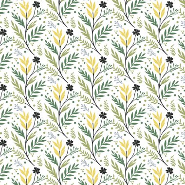 Kaliteli botanik sapları ve kumaş projeleri için çiçek çizimleriyle yapılmış kusursuz çiçek desenleri.