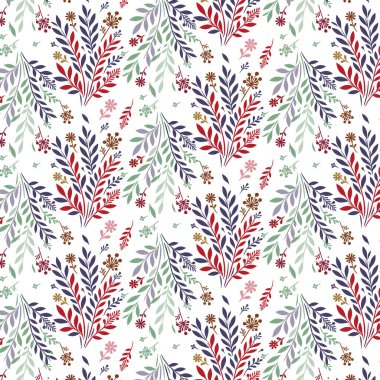 Detaylı çiçek çizimleriyle kusursuz çiçek desenleri ve sarma ve kumaş için doğal yaprak dokusu.