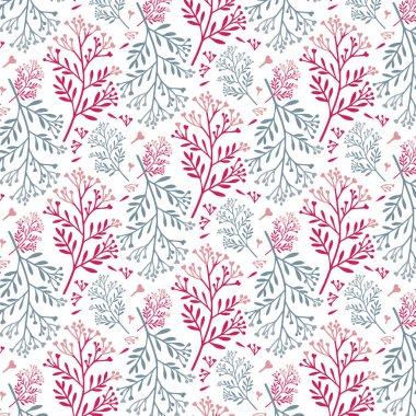 Süslü saplardan ve bahçeden esinlenilmiş bitkilerden oluşan kusursuz çiçek desenleriyle zenginleştirilmiş yüzey tekstili.