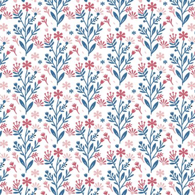 Zarif tarla çiçekleri ve yapraklı kökleri kumaş yüzeyi ve masa başı aksesuarları için mükemmel bir çiçek desenine sahiptir.