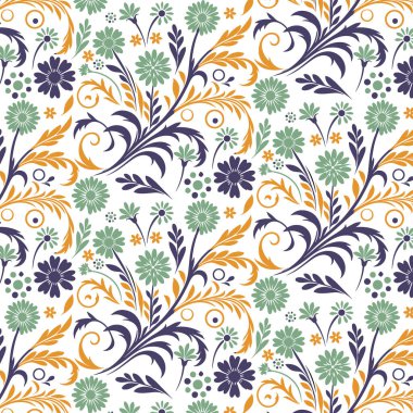 Süslü yapraklar ve mevsimlik çiçek desenleri sergilenen pürüzsüz çiçek desenli ambalaj kağıdı.