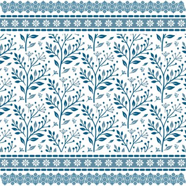 Mavi bahçe kenar sanatı olan kusursuz çiçek desenli fayanslar yastık kılıfları ve moda baskıları için mükemmel.