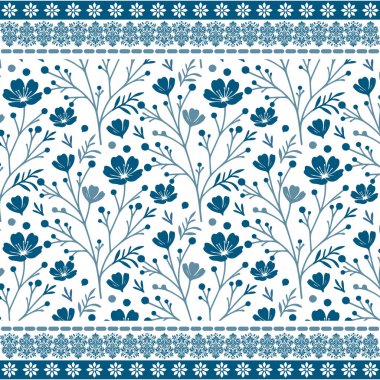 Doğa ile sınırlandırılmış mavi, pürüzsüz çiçek deseni kağıt ve tekstil kullanımı için sarmaşıklar ve asmalar.