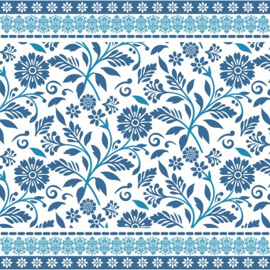 Masa örtüleri ve kumaşlar için narin sınır çizimleriyle botanik temalı kusursuz çiçek deseni