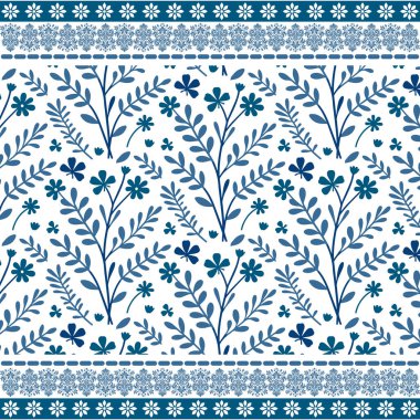 Mavili kusursuz çiçek yüzeyi. Sınır süslemeleri tekstil ve moda aksesuarları için mükemmel.