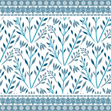Bahçe temalı, kumaş ve moda baskılarında kullanılmak üzere çerçevelenmiş çiçekli çiçek deseni