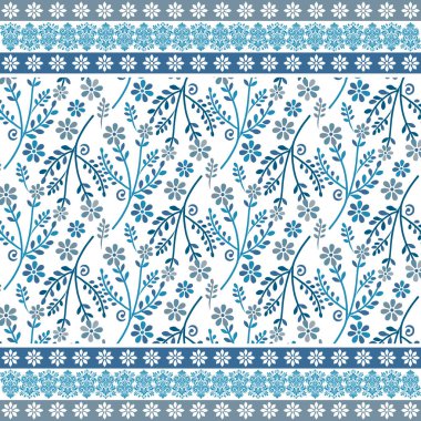 Çiçek kenarlı mavi, pürüzsüz çiçek deseni kumaş ve masa aksesuarları için mükemmel.