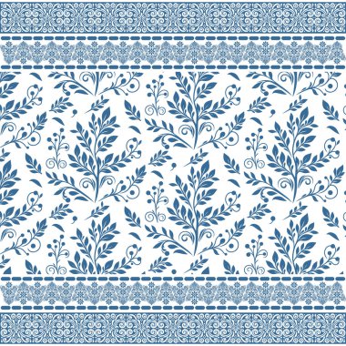 Yastık kılıfları ve kumaş süslemeleri için bahçe botaniğinden esinlenilmiş sınırsız mavi çiçek deseni.