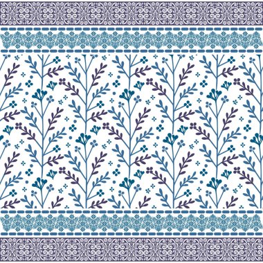 Elle çizilmiş çiçek desenli mavi desenli. Şık ambalajlar ve ev kumaşları için mükemmel.