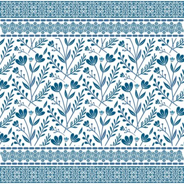 Şık tekstil baskıları, kadın giysileri ve masa kumaşı aksanları için el çizimi, kusursuz çiçek deseni.