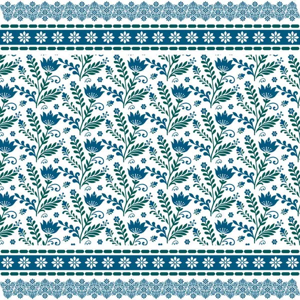 Yüzey ve kumaş kullanımı için çevresindeki çiçek sınırlarıyla mavi renklerde doğal esinlenilmiş kusursuz çiçek deseni.