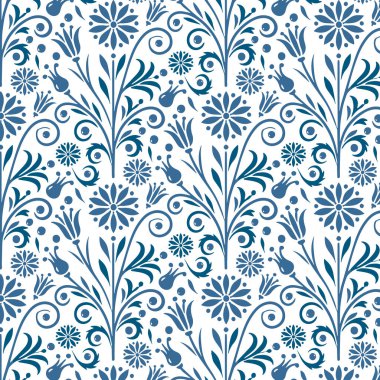 kumaş ambalaj ve dekor tekstil kullanımında mevsimsel yaprak düzenlemelerinden esinlenilmiş mavi, pürüzsüz çiçek deseni