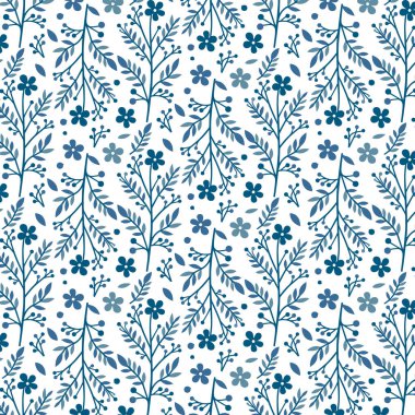 Şık tekstil baskı malzemeleri ve yastıklar için maviyle süslenmiş süslemesiz çiçek deseni.