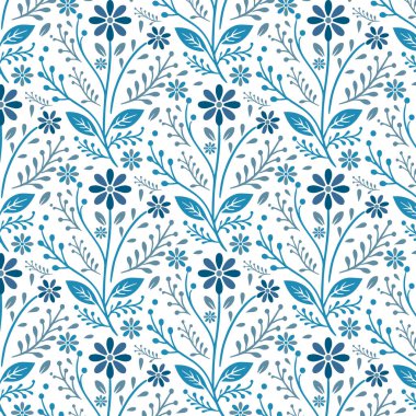 Dekoratif mavi çiçek desenli ev aksesuarları masa üstü eşyalar ve moda tasarımı için kusursuz bir desen.