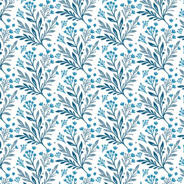 Botanik stili mavi dikişsiz çiçek deseni yastıklar için ideal kağıt ambalajlar ve tekstil dekorasyonu
