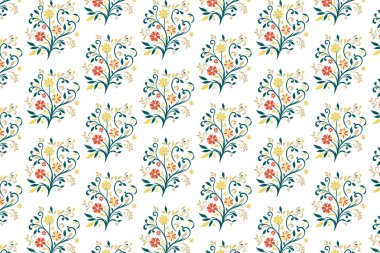 Dekoratif kök kümeleri ve sarma ve tekstil için mevsimlik çiçeklerin sergilendiği kusursuz çiçek desenleri.