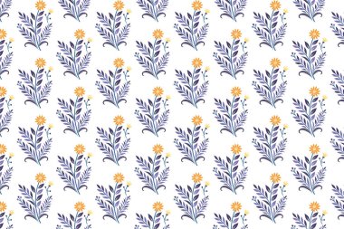 Elle çizilmiş tarla çiçeklerinden ve kadın giysileri tasarımından oluşan kusursuz çiçek deseni.