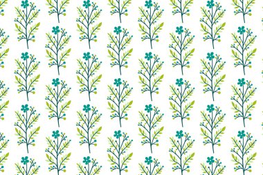 Bahçe çiçekleri ve giysi yüzeyi ve ev tekstili için bitki elementlerinden oluşan kusursuz çiçek desenli bir düzen.