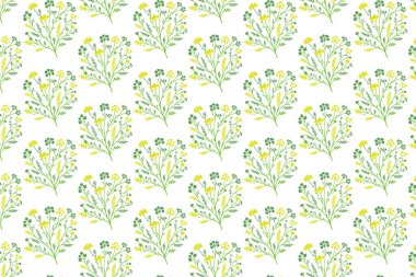 Botanik dokular ve kumaş ve tekstil baskısı için bitkisel çizgilerle çizilmiş kusursuz çiçek deseni.