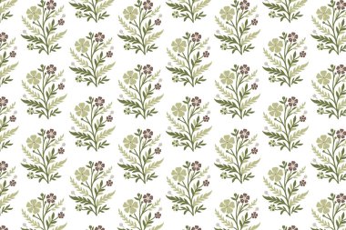 Sarma, kumaş ve giysi kullanımı için biçimlendirilmiş botanik çizimleriyle yapılmış kusursuz çiçek deseni.