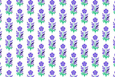 Yüzey baskısı ve moda tekstili için el çizimi bitki saplı dekoratif dikişsiz çiçek deseni